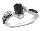 1.00 Carat (ctw) Black Diamond Twist Ring in Sterling Silver with White Sapphires